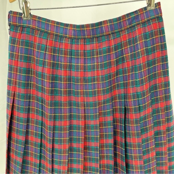 Vintage Wool Plaid Pleated Tartan Skirt Size 16 Edinburgh Made In Scotland Lined - Picture 8 of 9